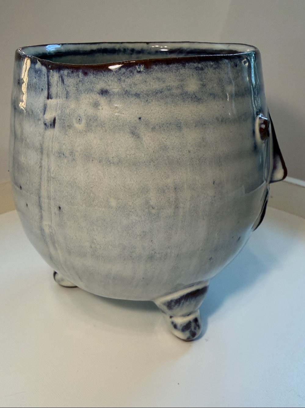 🪴 Handmade MCM-Style “Mr. Clay Pot” Planter in Blue-White Glaze, NWOT, CLEAN! - Picture 4 of 7